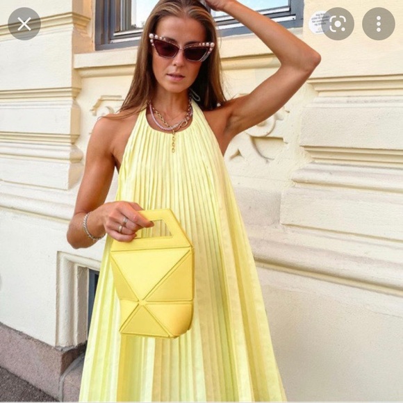 Zara | Dresses | Zara Yellow Pleated Swing Halter Dress | Poshmark